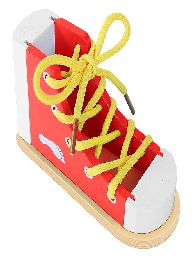 FLATRI Shoe Tying Practice for Kids, Red Shoe Tie Practice for Kids Threading Lacing Shoes Training, Wooden Learn to Tie Shoes Basic-Life-Skills - Image 1